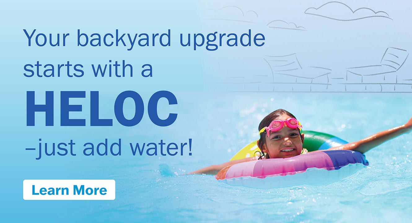 Your backyard upgrade starts with a HELOC -- just add water! Girl on a float in a pool.